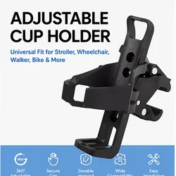Universal Adjustable Stroller Cup Holder Bottle Holder for Wheelchair Bike Walker Scooter Pushchair 360 Rotating Clamp Mount