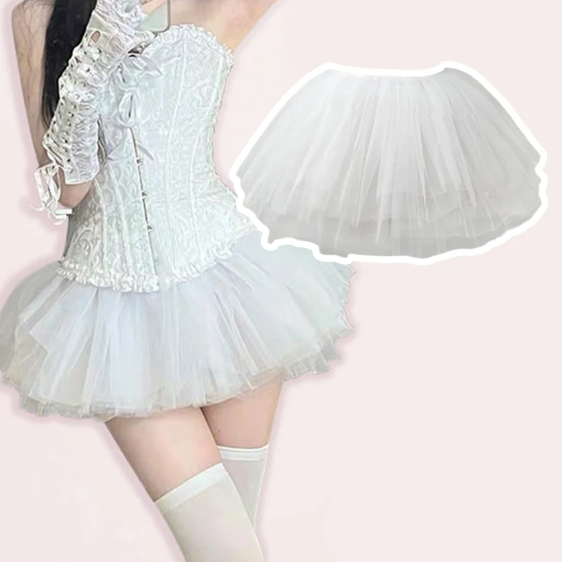 Multi Layered Tulle Crinoline Petticoat สำหรับผู้หญิงหญิง กระโปรงเอวยางยืดกระโปรงครึ่ง Slips สำหรับภายใต้ชุด