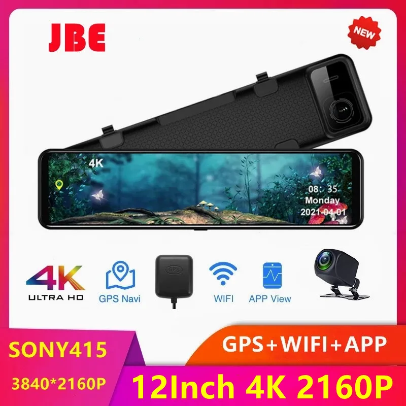 

4K 3840*2160P 12 Inch Car DVR Dash Cam WIFI GPS Sony IMX415 Rear View Mirror 1080P Car Camera Video Recorder Park Monitor