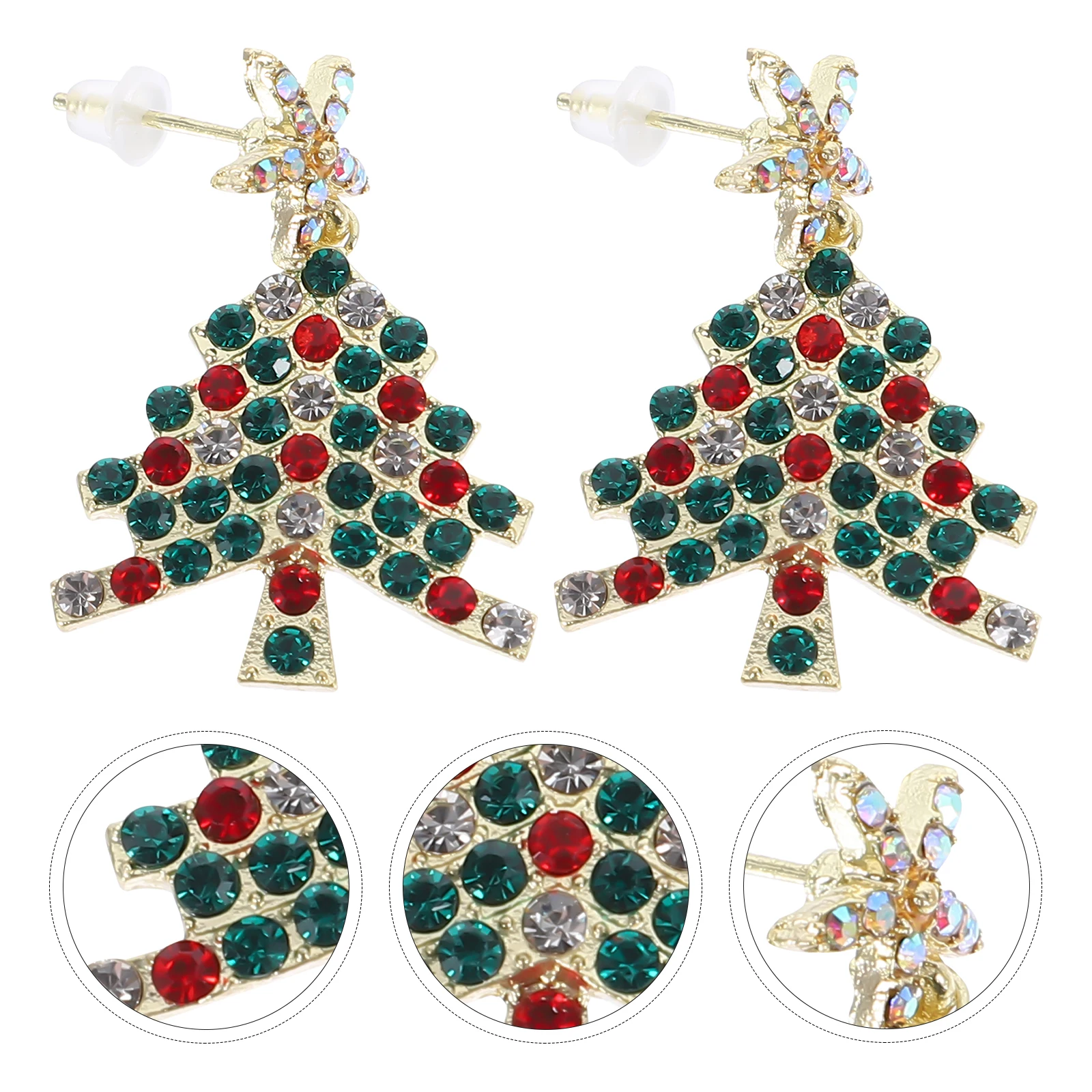

1Pair Festive Christmas Tree Ear Studs Shiny Rhinestone Women's Lightweight Comfortable Earrings Trendy Holiday Jewelry for Teen