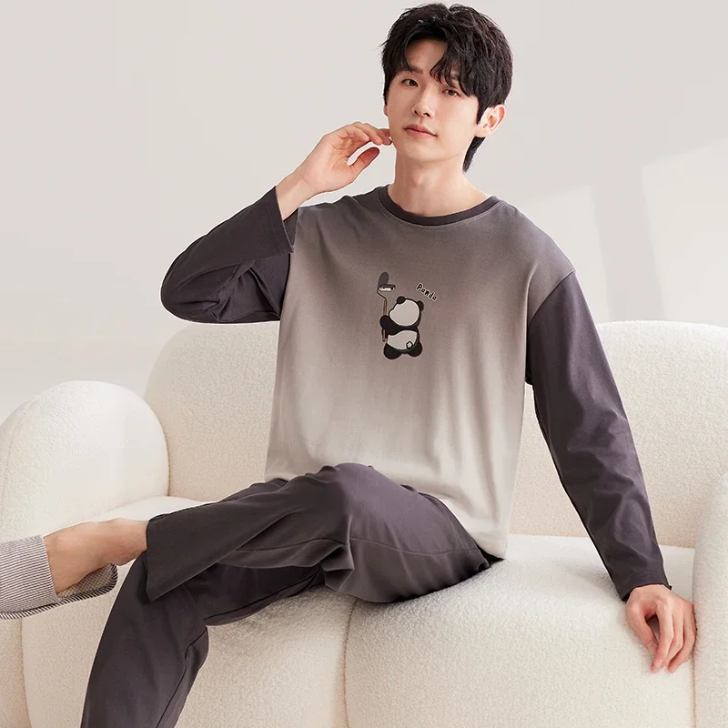 spring autumn Men's Pajamas Set cartoon Leisure Elastic Waist young Boys Sleepwear Long Sleeve Nightwear Pijama Home Wear Cloth