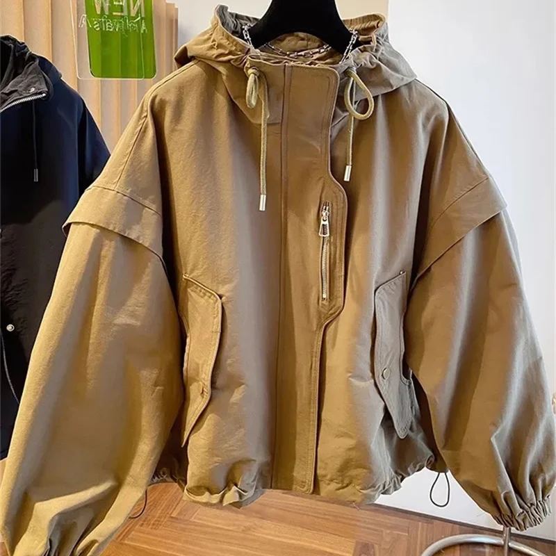 

Women Short Jacket 2025 Spring Autumn Casual Hooded Baseball Clothes Popular Design Sense Lady Short Tops Female Windbreaker