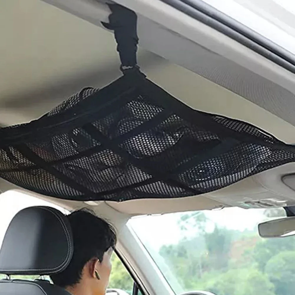 Car Ceiling Storage Net Pocket Roof Bag Interior Cargo Adjustable Mesh Sundries Organizer Storage Bags For Van SUV  Accessories