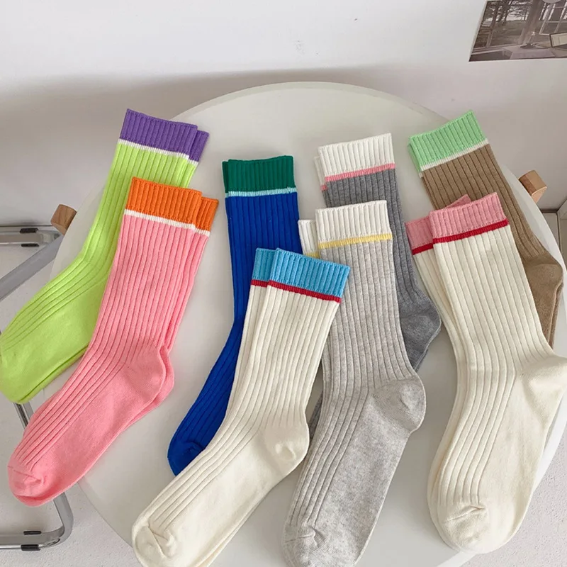 Dopamine Wear with Women's Candy Color Midtube Socks Fashion Color Matching Sports Net Infrared Wear Color Matching Stockings