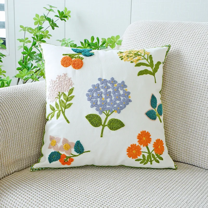 Yulan Flower Pillow Cover Embroidered Green Leaf Sofa Cushion Cover Office Waist Pillowcase Green 45x45