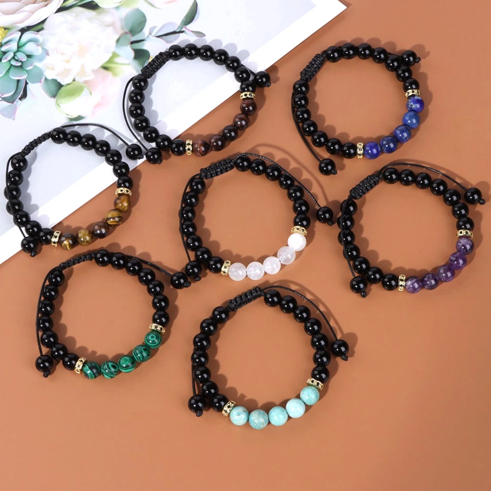 Wholesale Natural  Black Onyx Bead Bracelet Adjustable Rope Woven Bracelets Tiger Eye Lapis Lazuli Energy Yoga Bracelet Jewelry