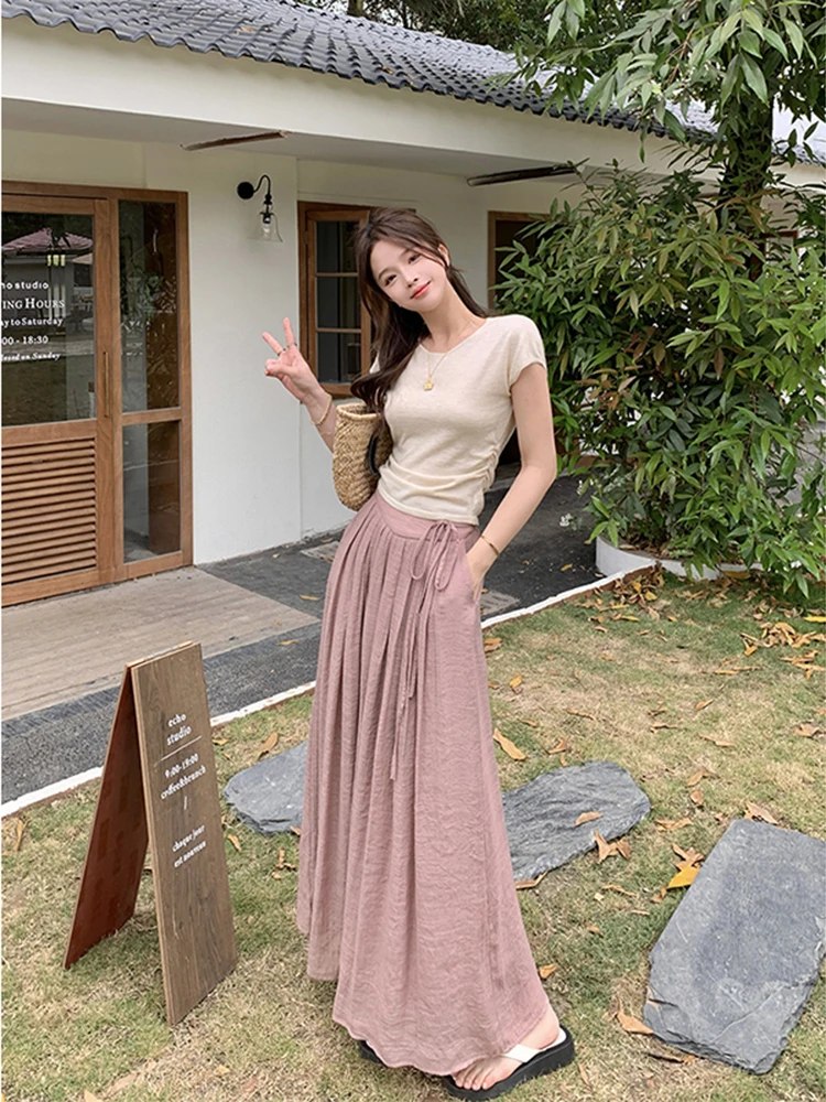 

Chiffon High Waist Wide Leg Pants Women Korean Fashion Casual Elegant Trousers Comfortable Spring Summer New Pleated Skirt Pants