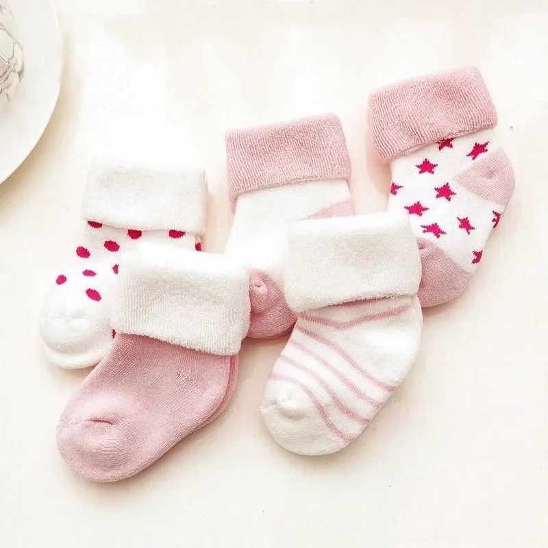 5 pairs of 0-3 year old newborn Korean cotton-wool baby cute towel thickened spring and winter comfortable children\'s socks