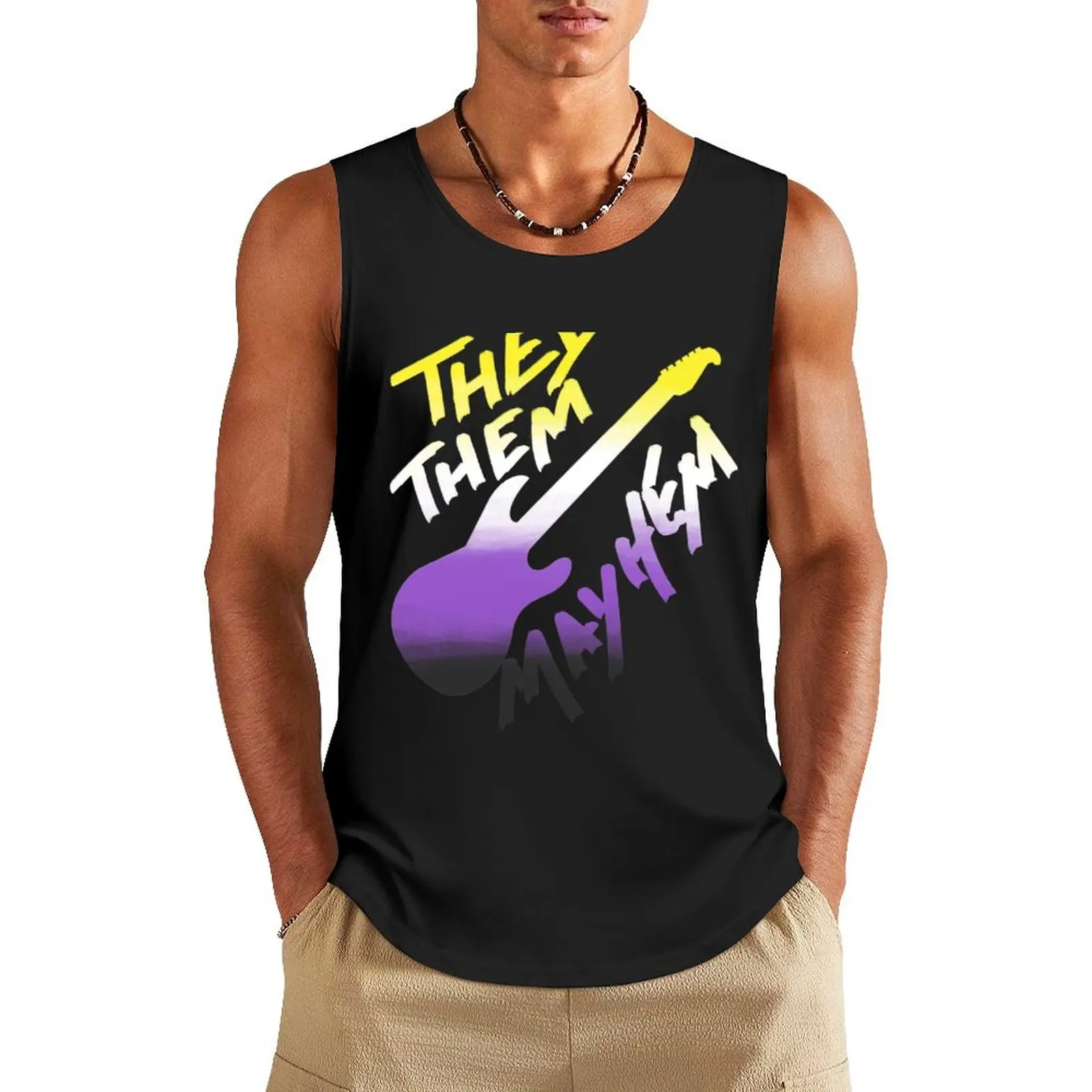 They/Them Mayhem - Nonbinary Flag Tank Top T-shirts men gym clothes man Sportswear for men