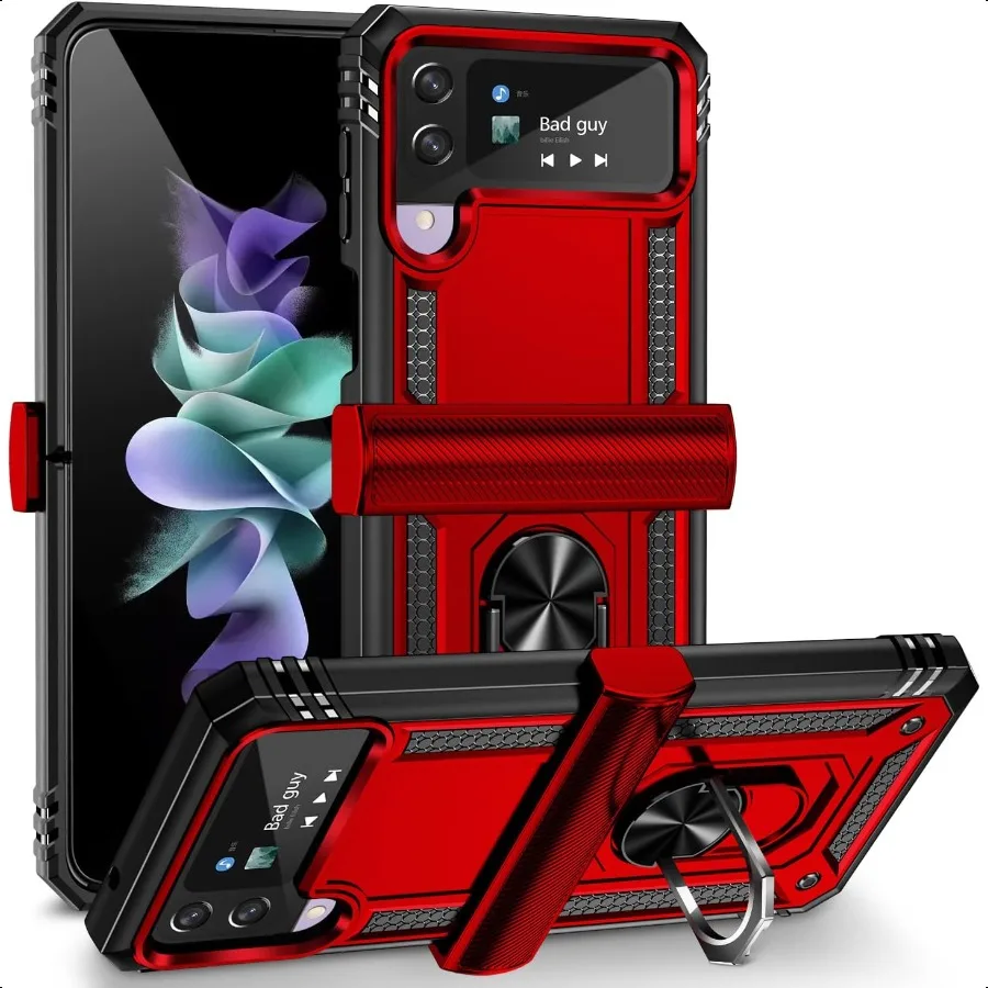 

ONOLA Compatible with Samsung Galaxy Z Flip 4 3 Case with Hinge Protection and 360Rotate Ring Magnetic Kickstand Heavy Duty Pro