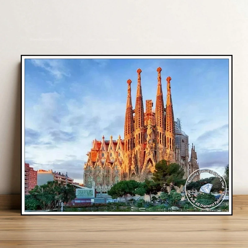 Sagrada Familia And Park Glue Barcelona Spain Landscape AB Diamond Painting Kits Toledo Cityscape Cross Stitch Wall Art Decor