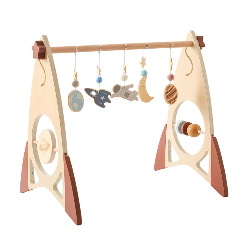 Baby Wooden Gym Frame Rocket Model Newborn Activity Gym Frame Hanging Pendant Rattle Toys For Baby Education Montessori Toys