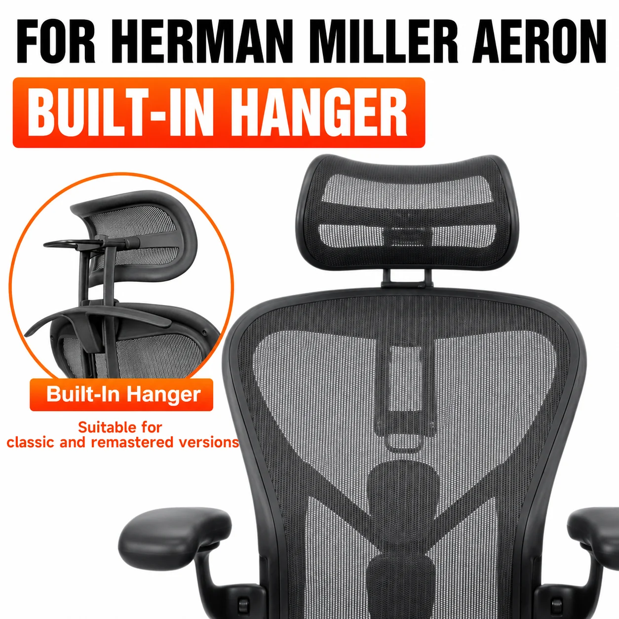 Herman Miller Aeron Headrest with Hanger Adjustable Head Rest Accessory for Classic & Remastered Chair