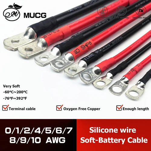 Imagen 1 del producto Cable de batería de coche suave, cable de silicona con terminal M6 M8 M10, cable de Terminal de anillo negro rojo 1 2 4 5 6 7 8 9 10 AWG, cableado eléctrico