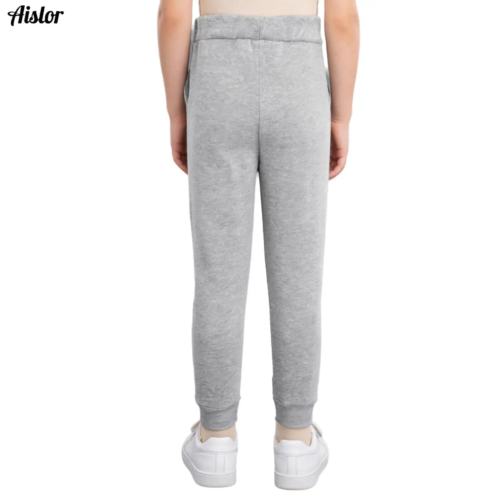 

Autumn And Winter Children's Black Gray Fleece Sports Pants Boys And Girls' Thick Warm Sweatpant Jogger Pants Trousers
