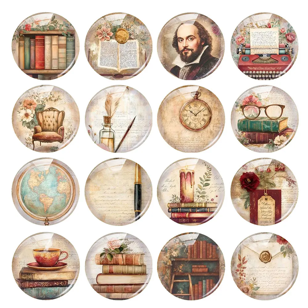 Random Mixed Round/Oval/Square Retro Love To Read Book Flower Photo Glass Cabochon Flatback Demo Cameo For Diy Jewelry Making