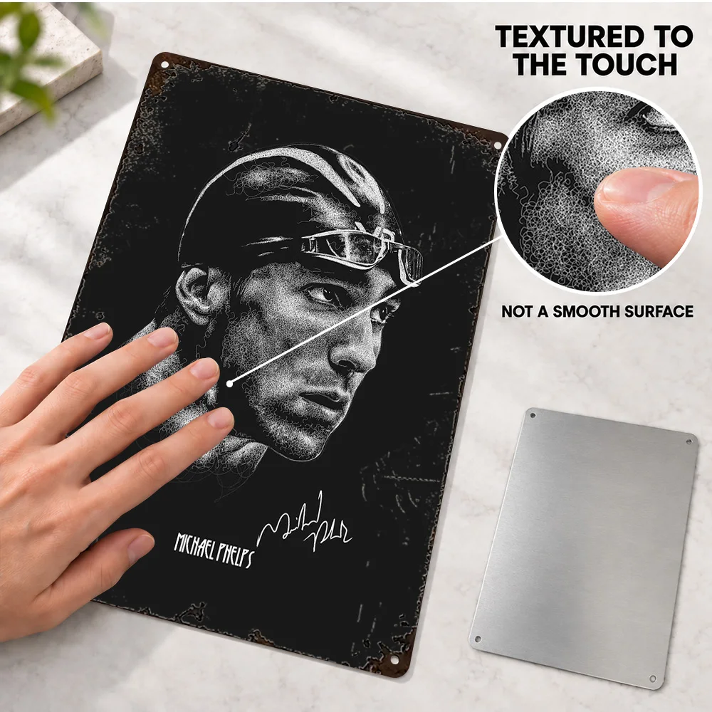 Michael Phelps Goggles Portrait Textured Metal Poster Customized Aluminum Sign Swim Cap And Illustration Wall Art For Bedroom