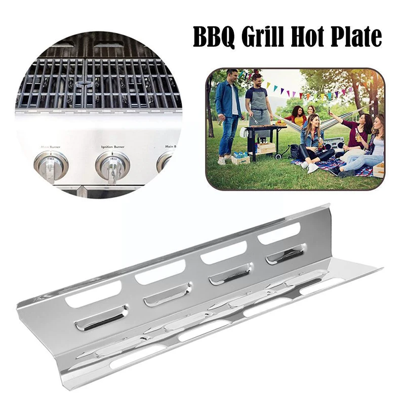 4 Pieces Outdoor Gas Grill Heat Tent BBQ Burner Cover Stainless Steel Tent Shield Plate Deflector Barbecue Flame Tamers