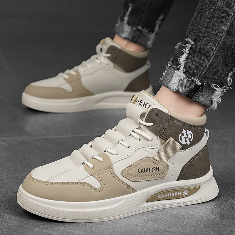 

Men's High-Top Casual White Sneakers Spring Autumn Versatile Sports Shoes for Middle-Aged And Young Trendy Leather Skate Shoes