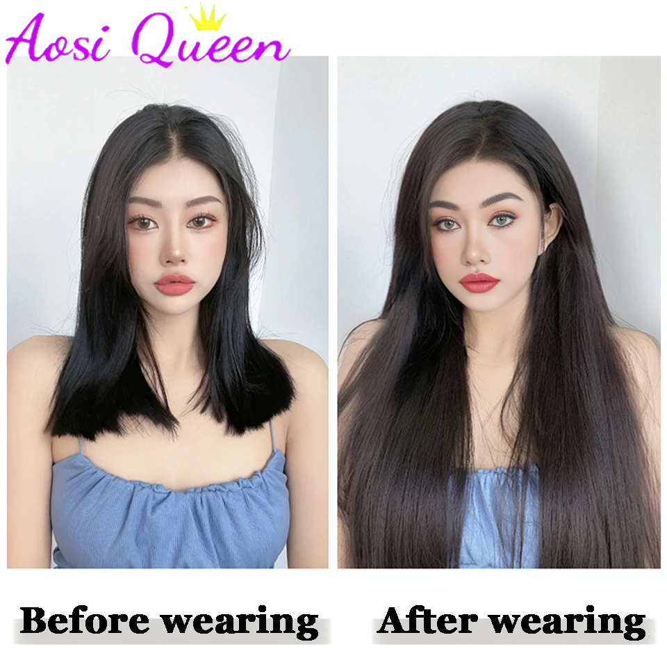 Synthetic Wig Pieces Increase Hair Volume And Fluffy Four-piece Black Llong Straight Wig Seamless Invisible Long Hair Extensions