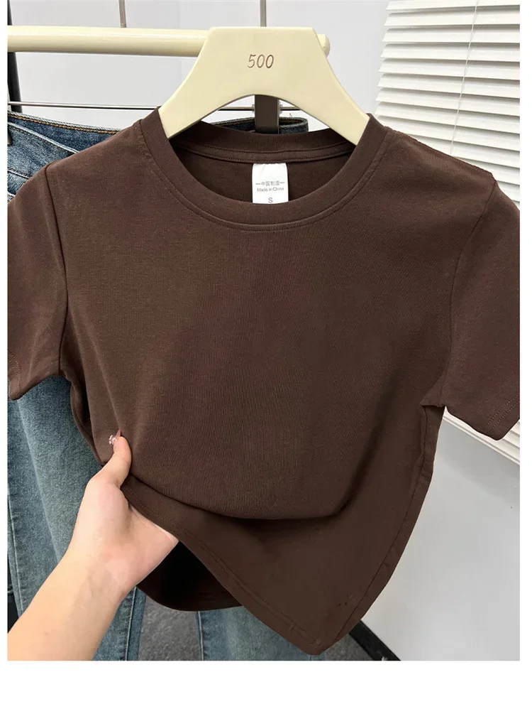 2026 Sommer Neue Hochwertige Lässige T-Shirts Sexy Kurzarm Modischer Trend Einfarbige Damenkleidung Y2k Tops – Detail 27
