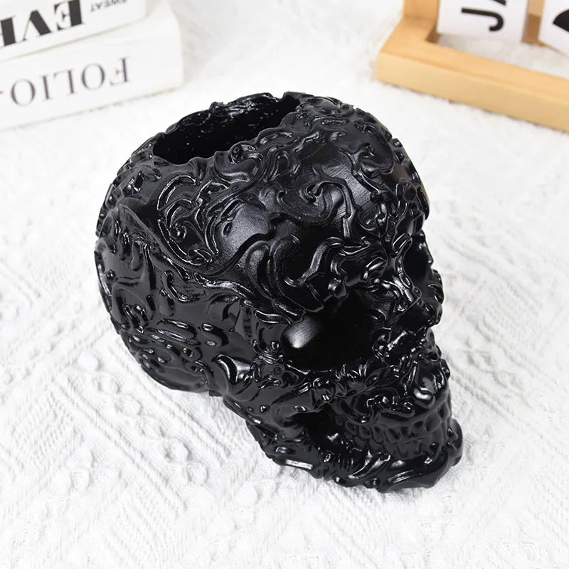 Halloween Horror Home Decor Human Head Skull Statue Black Skull Figurines Craft Haunted House Party Halloween Home Office Decor