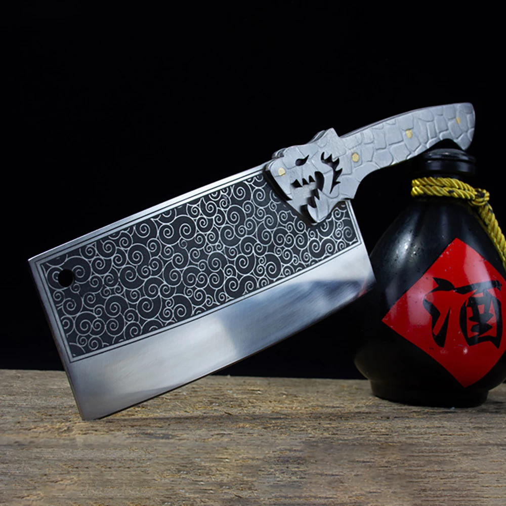 XSG Chinese Chef Knife High Carbon Steel Chopper Knife 7.5Inch Handmade Forged 7Cr17 Longquan Retro Kitchen Cleaver