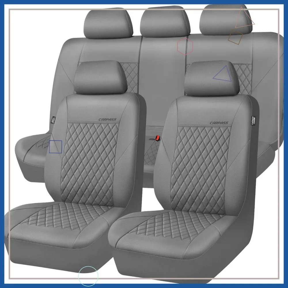 

Universal Waterproof PU Leather Seat Covers Full Set, Breathable Quilted Design for Sedan SUV Van Truck, Airbag Compatible