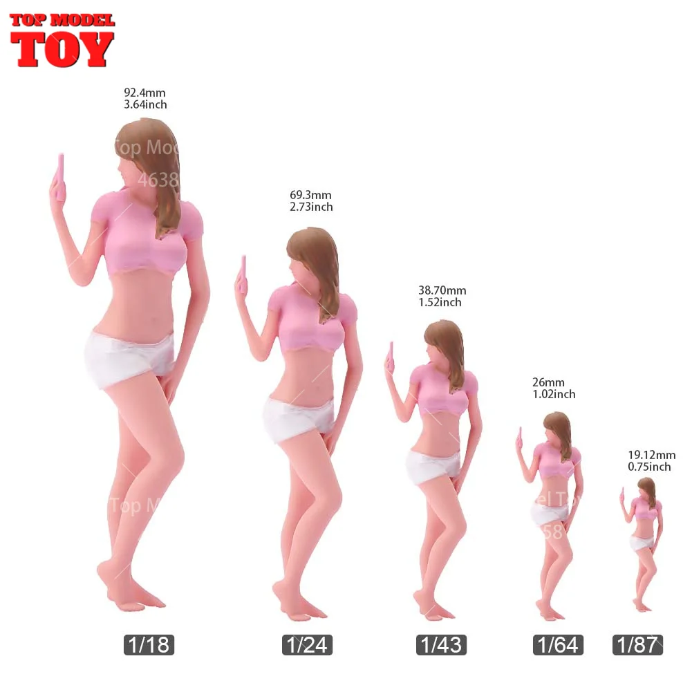 Painted Miniatures 1/64 1/43 1/87 1/24 Sexy Selfie Long Hair Girl Scene Figure Dolls Unpainted Model For Cars Vehicles  Toy