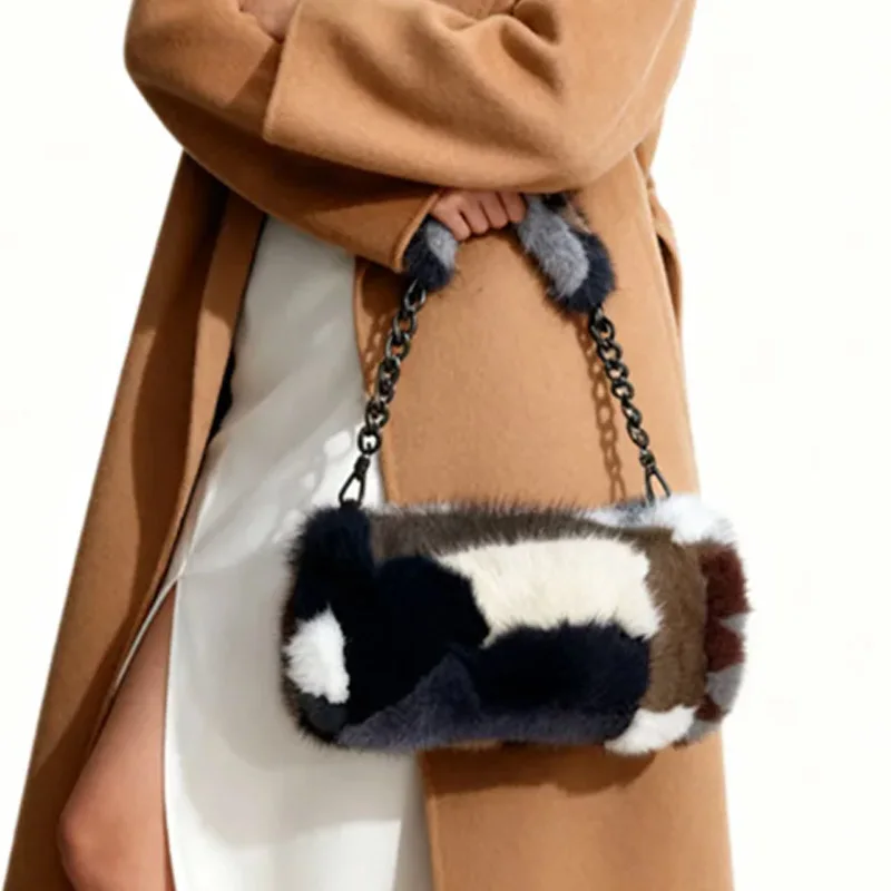

New Mink Fur Pillow Bag Fashion Autumn/Winter Round Fur Tote Bag Versatile Fur Crossbody Bag