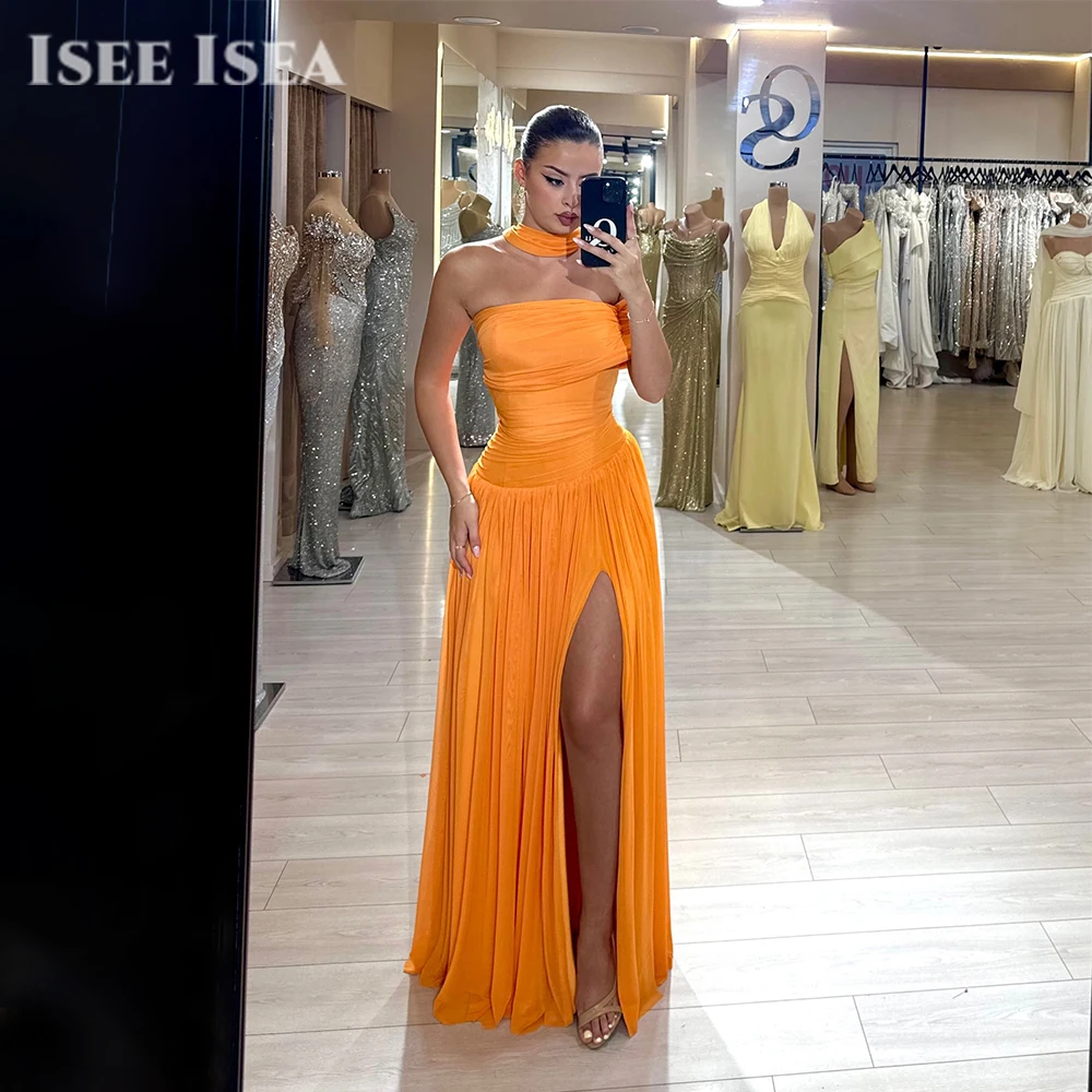 Orange Neue Abendkleider Abendkleid mit Strasssteinen فسات Mohamed Museum One-Shoulder-Kleid mit hohem Schlitz für Hochzeitsgäste Maßgeschneidert