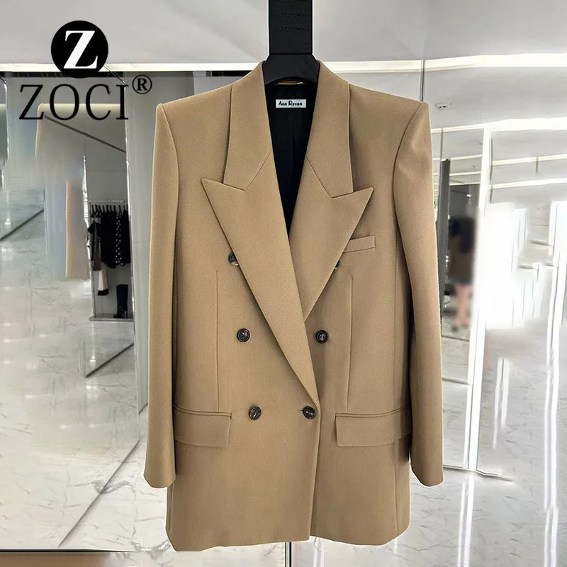 [ZOCI] High-End-Jacke im Street-Style-Stil im Frühherbst, moderne Mode, zweireihiger Reverskragen, mittellanger Anzug