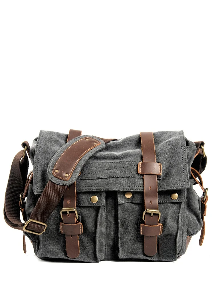 American Retro Waterproof Canvas Crossbody Bag Casual Single Shoulder Bag Men's Outdoor Simple Motorcycle Large Capacity Mess...