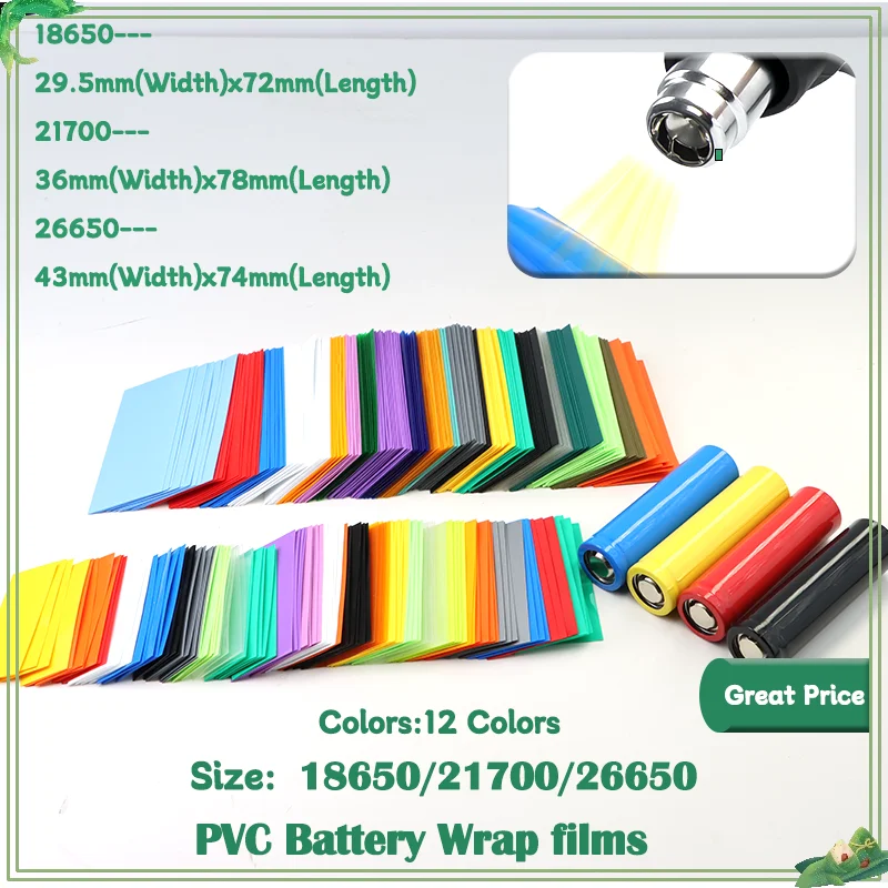 

Heat Shrink Tube Precut Shrinkable Sleeve Tubing Protect Pipe Cover for Batteries 18650/21700/26650 50~2000Pcs PVC Battery Film