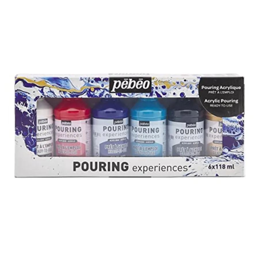 

Pébéo Acrylic Pouring Paint Starter Kit - Art and Painting Supplies, Ready-To-Pour Fluid Medium, 118 Milliliter Bottles, Set of