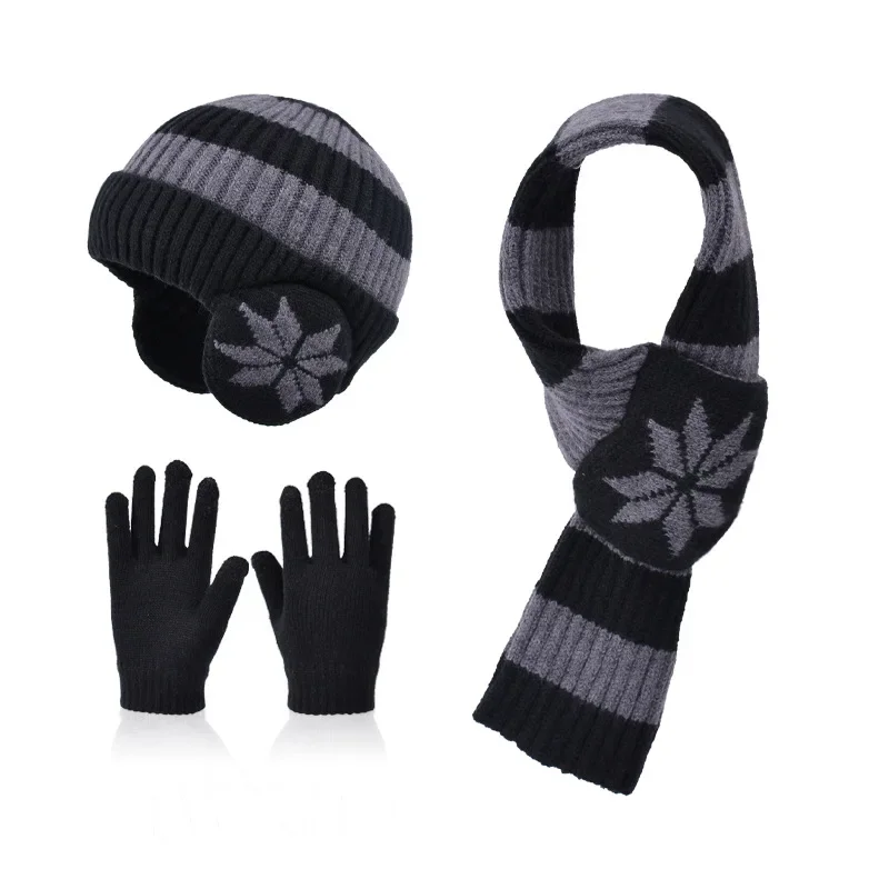 

Hat, gloves, scarf set, girls' winter warm knitted wool hat with velvet ear protection, headband cap