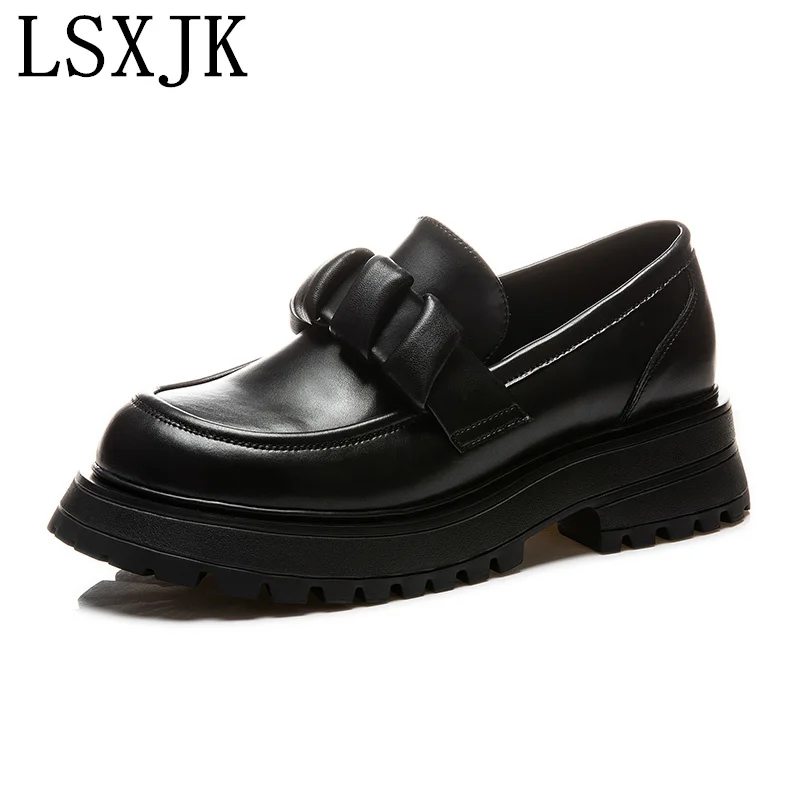 

LSXJK Thick Sole Loafers Women's 2022 Fall New Ladies British Style Single Shoes Casual Genuine Leather Women's Shoes