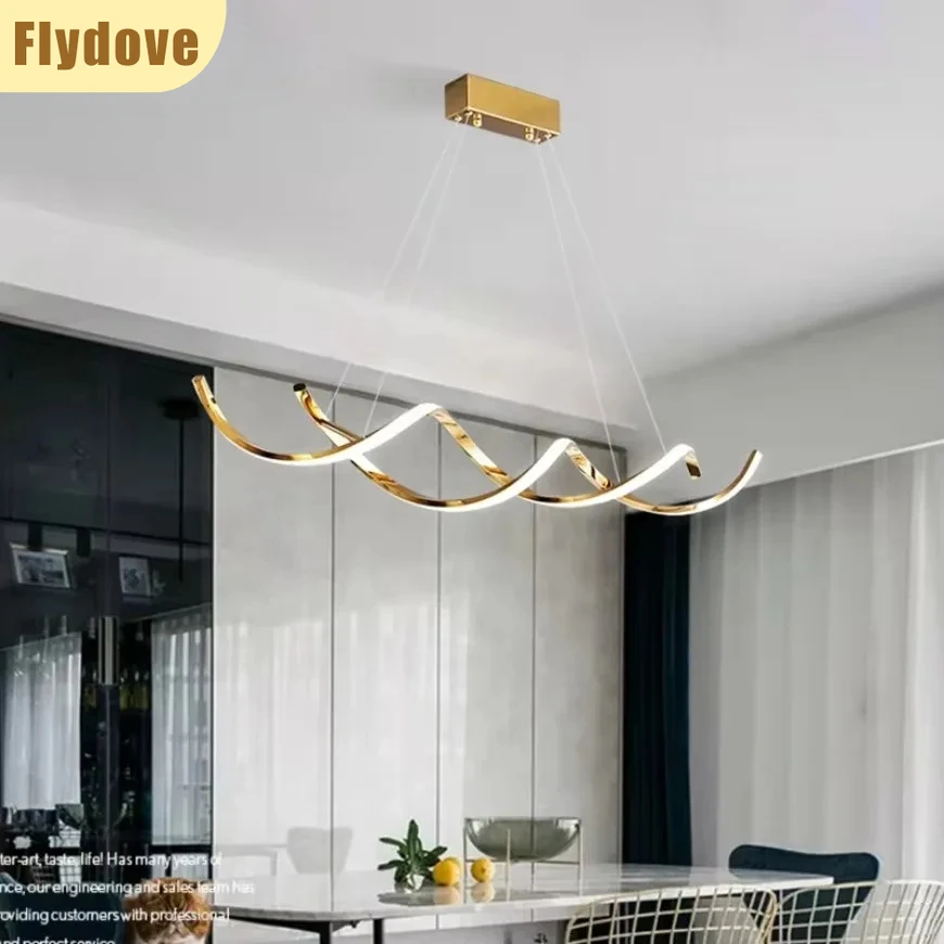 

Creative Minimalist Restaurant Art LED Pendant Light Stainless Steel Adjustable Light Living Room Island Decoration Line Lamp