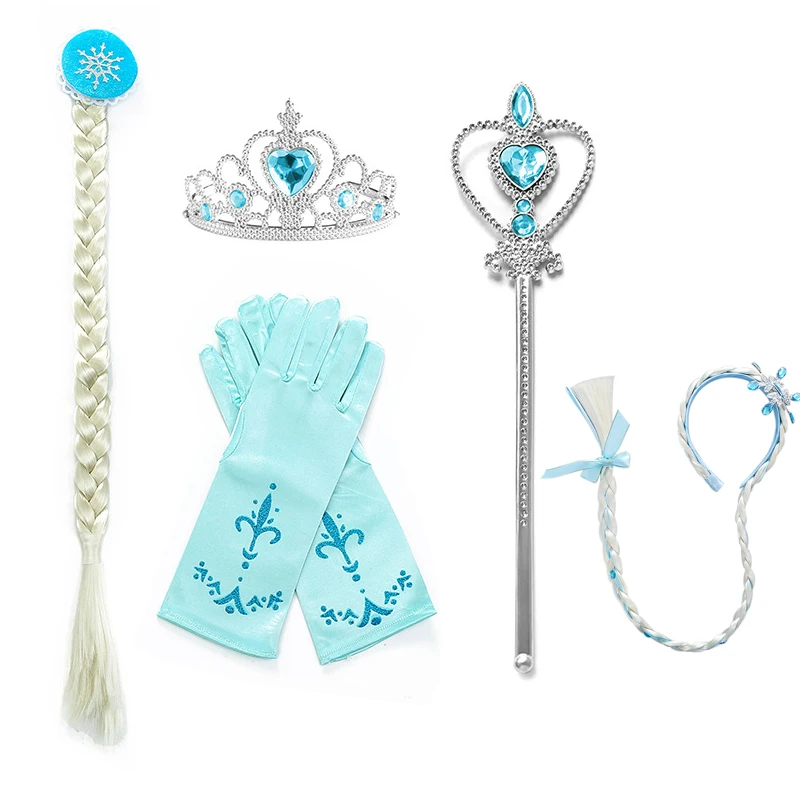 Kinder Meisjes Halloween Kostuum Accessoires Sneeuw Prinses Koningin Elsa Kroon Toverstaf Pruik Wit Vlecht Carnaval Feest Cosplay Benodigdheden