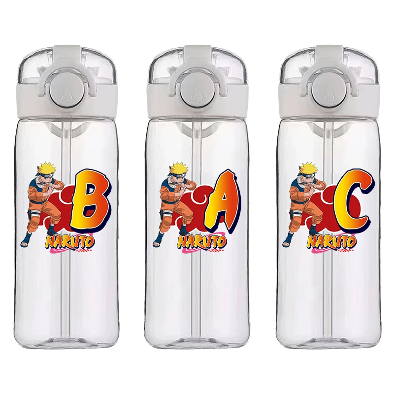 400ML NARUTO Boys Transparent Straw Cup Cute Cartoon Letter Water Cup Student Drop-Resistant Water Glass Portable Birthday Gifts