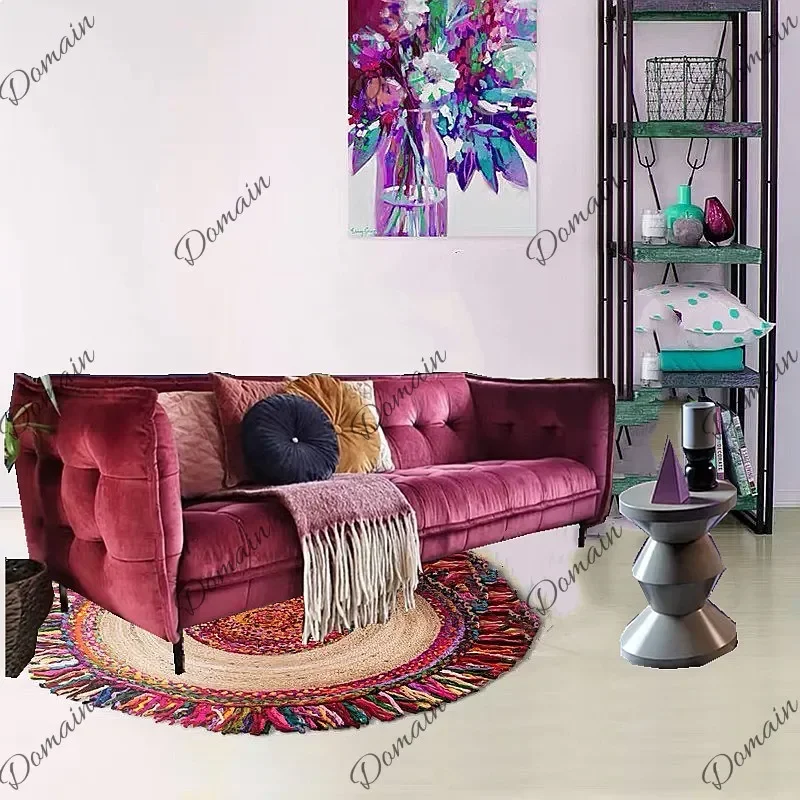Sofá fucsia de estilo retro 80 N para chicas, tienda de ropa, salón de belleza, terciopelo doble, hotel famoso