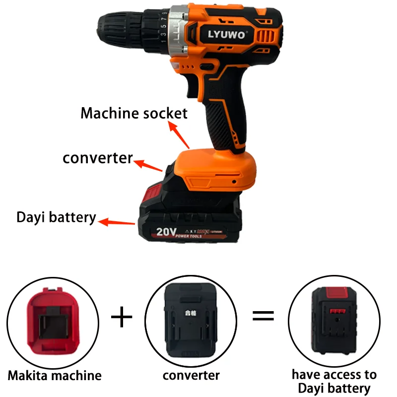 Konverter alat baterai Lithium 20V, kompatibel dengan baterai Makita ke konverter adaptor baterai Dayi tahan lama dan portabel