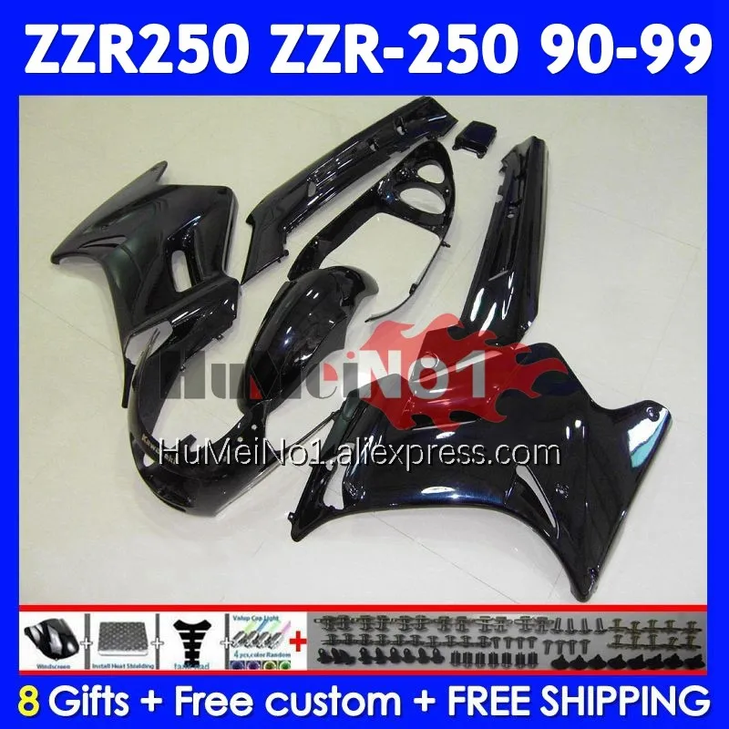 Bodys For KAWASAKI NINJA ZZR 250 ZZR-250 241No.62 ZZR250 1990 1991 1992 1993 1994 1995 1996 1997 Stock Black 1998 1999 Fairing