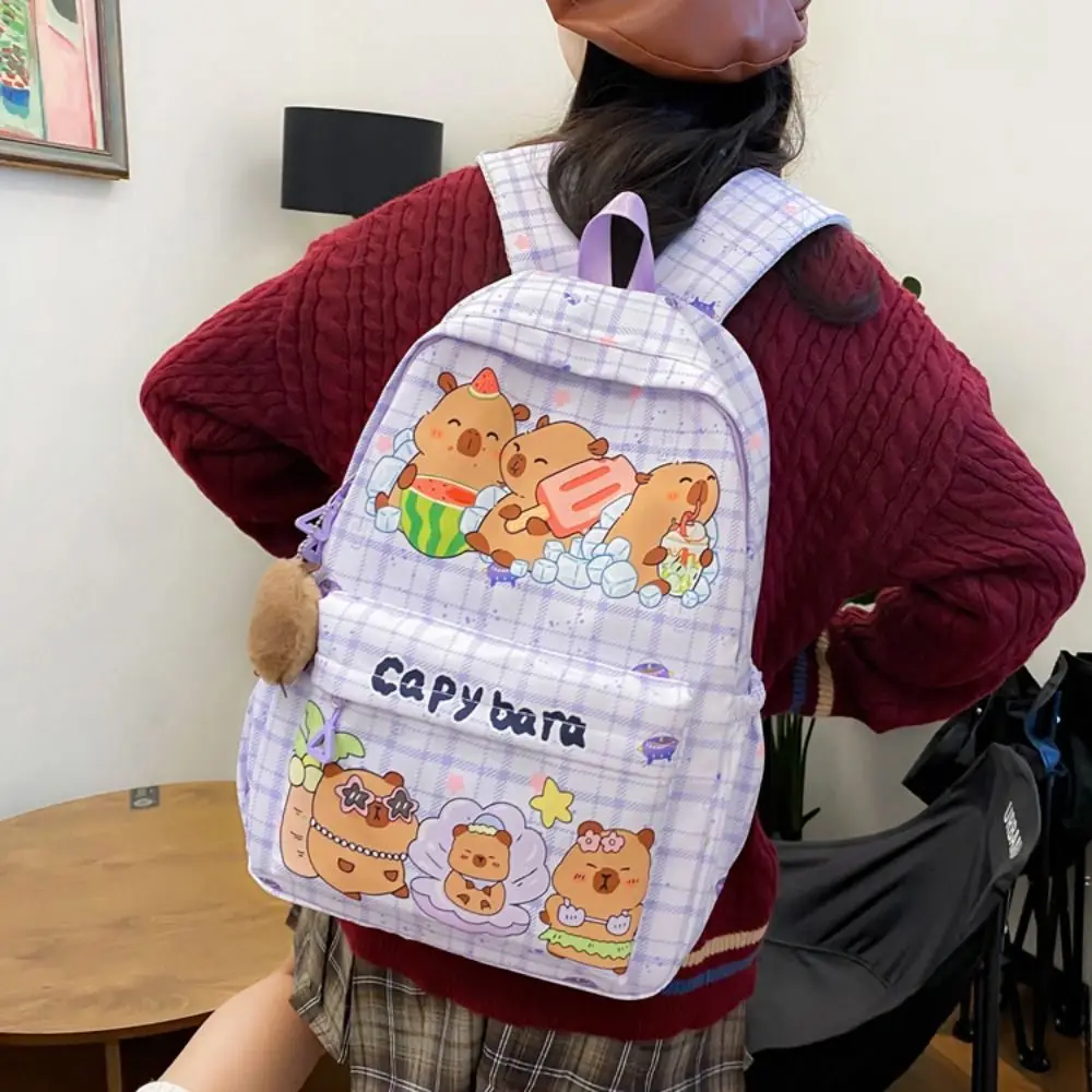 Cute Large Capacity Capybara Backpack Breathable Ultra-light Student Schoolbag Nylon Cartoon Book Bag