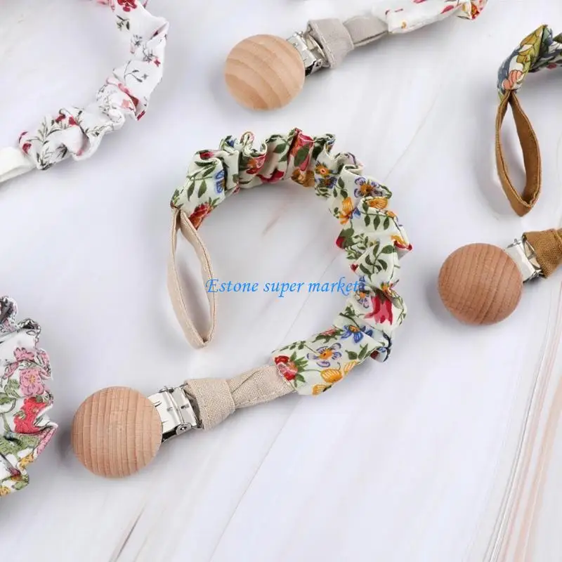 

090B Baby Pacifier Holder Dummy Chain Fabric Set Cotton Chew Dummy Chain Teething Soother Toy Pacifier Clips Birthday Gift
