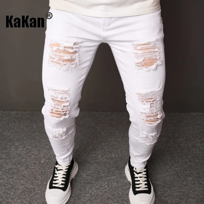 Kakan - New Men's Tight Pocket Jeans, Y2k Clothes Solid Color Street Fashion Piercing Long Jeans Jeans Man Brand
