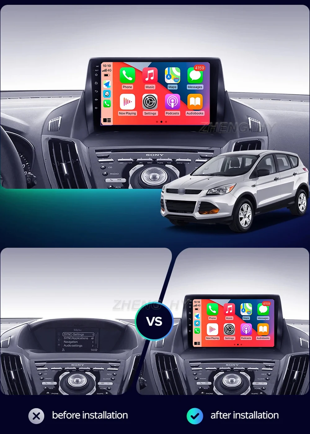 Android 16 For Ford Kuga 2 Escape 3 2012 - 2019 CarPlay Android Auto Car Radio Stereo GPS Navigation Multimedia Player Wireless