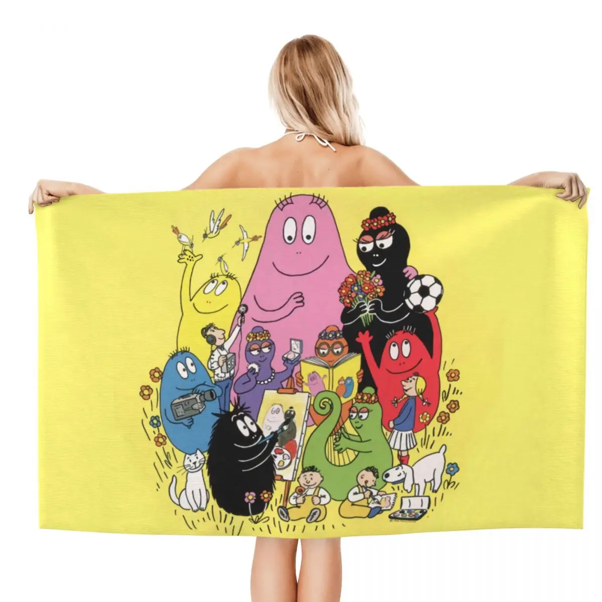 Custom Les Barbapapa Cartoon Absorbent Microfiber Bath Beach Towel Quick Drying Anime TV Series Bathroom Sauna Towels