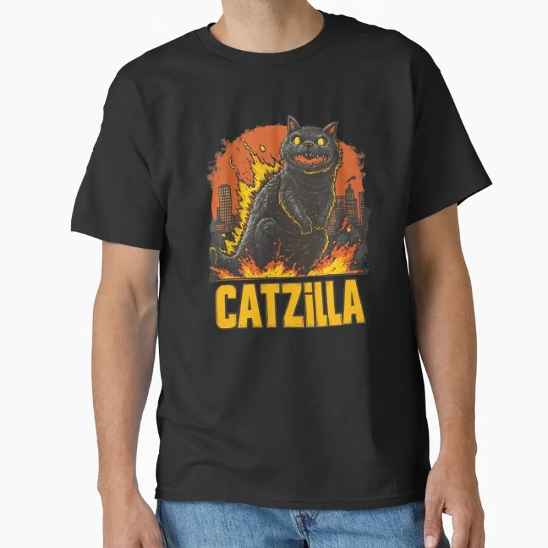 

Catzilla 02 King of Monster Gift t shirt for Cat Lover Short Sleeve Graphic tee Cute kitty y2k clothes All size Tops
