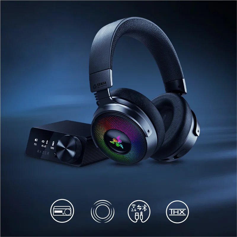 سماعة الألعاب اللاسلكية Razer Kraken V4 Pro 2.4 جيجا هرتز سماعة لاسلكية تعمل بالبلوتوث USB 3.5 ملم ميكروفون واسع النطاق للغاية لأجهزة الكمبيوتر الشخصية وأجهزة Mac وPS5 والهواتف الذكية
